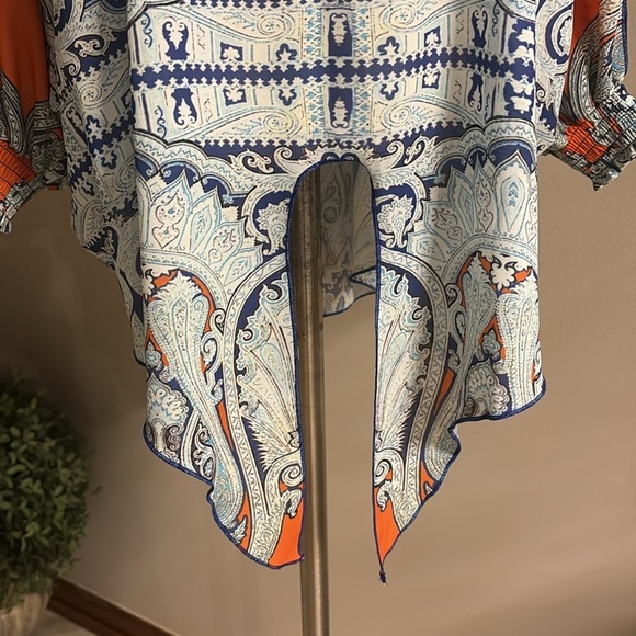 Alberto Makali oversized cold arm dolman sleeve blouse tie front flowy V neck L - Picture 4 of 12